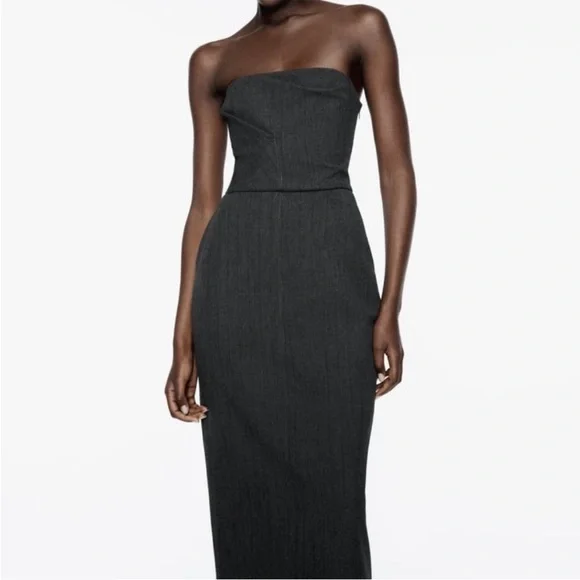 NWT GRAY ZW COLLECTION STRAPLESS MIDI DRESS - Picture 2 of 5